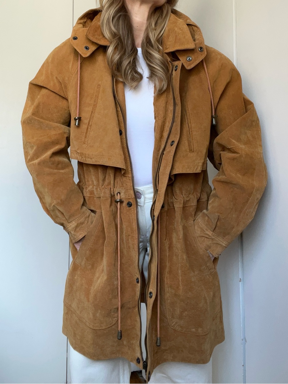 Vintage 90s Euro Mono of California Suede Cinched Utility Jacket - Size L - Picture 3 of 15